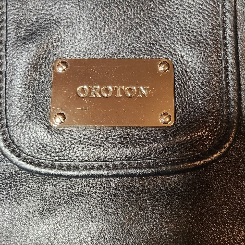 Oroton Black Large Pebbled Leather HandBag Travel Office - Picture 11 of 11